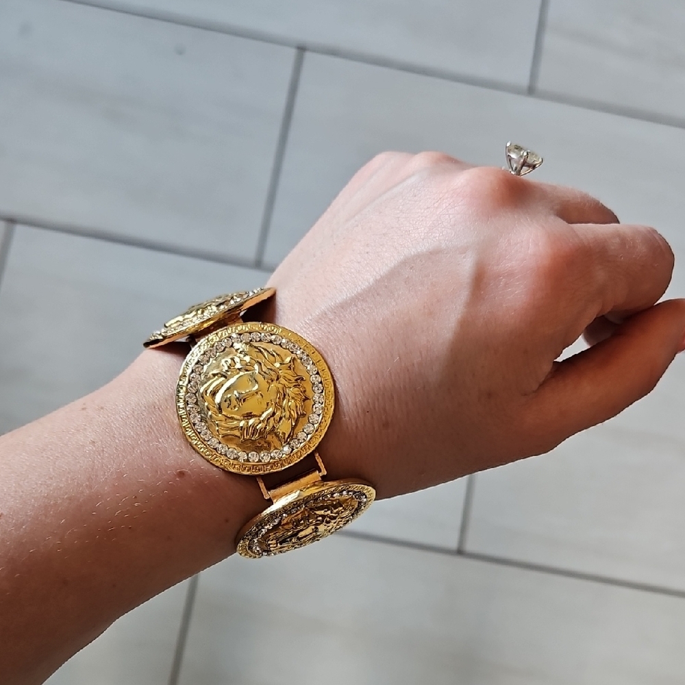 Versace 24k Gold Crystal Medusa Vintage Bracelet - Picture 2 of 9